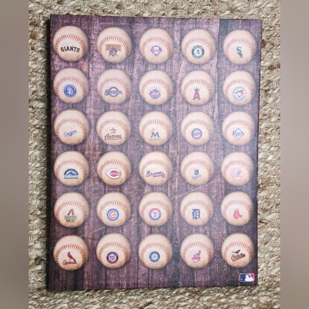 Baseball MLB League Baseballs Painted With Logo Canvas Wall Art 18"x14"